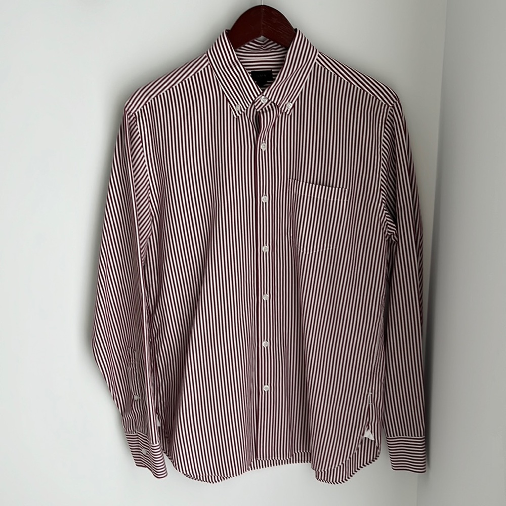 J.Crew Men’s Shirt in Red and White Stripe